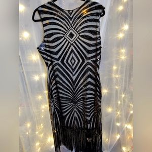 Unique Vintage 1920s Black and Nude Sleeveless Flapper Dress Size XL